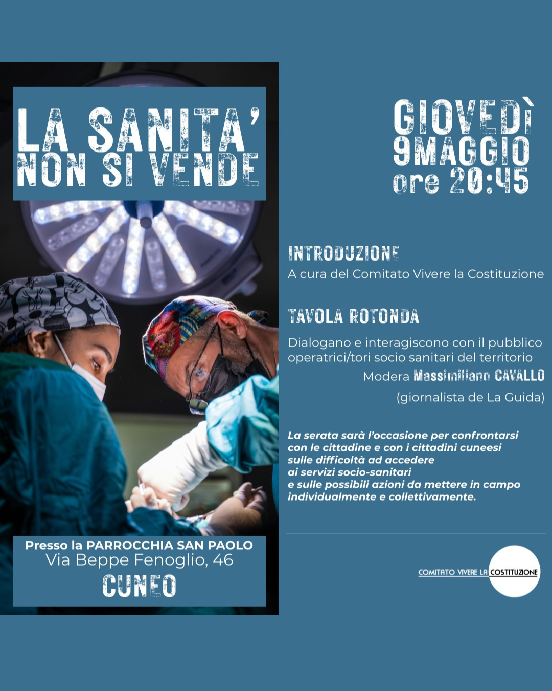 La Sanità non si vende! Tavola rotonda a Cuneo